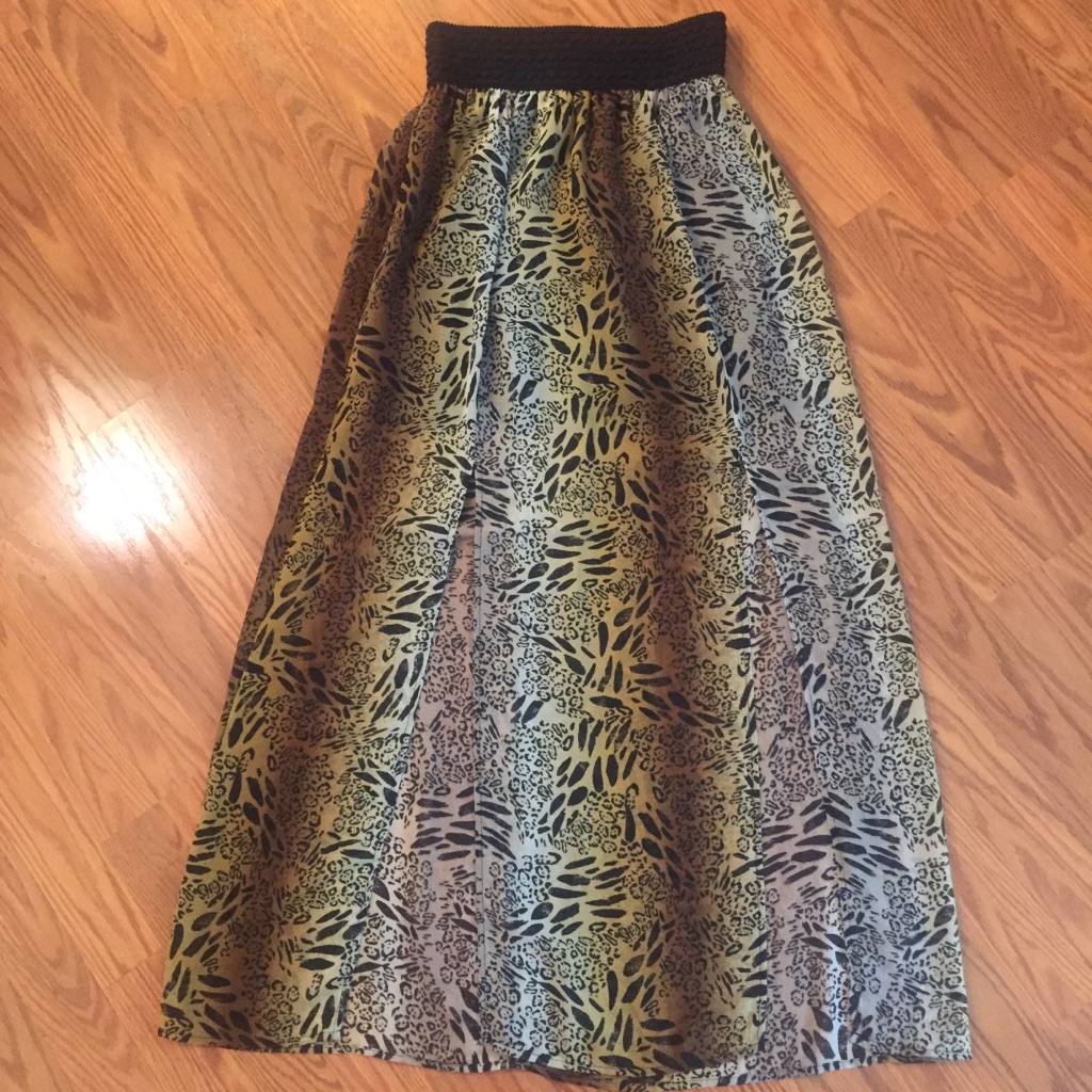 Leopard Print Double Slit Sheer Lined Skirt